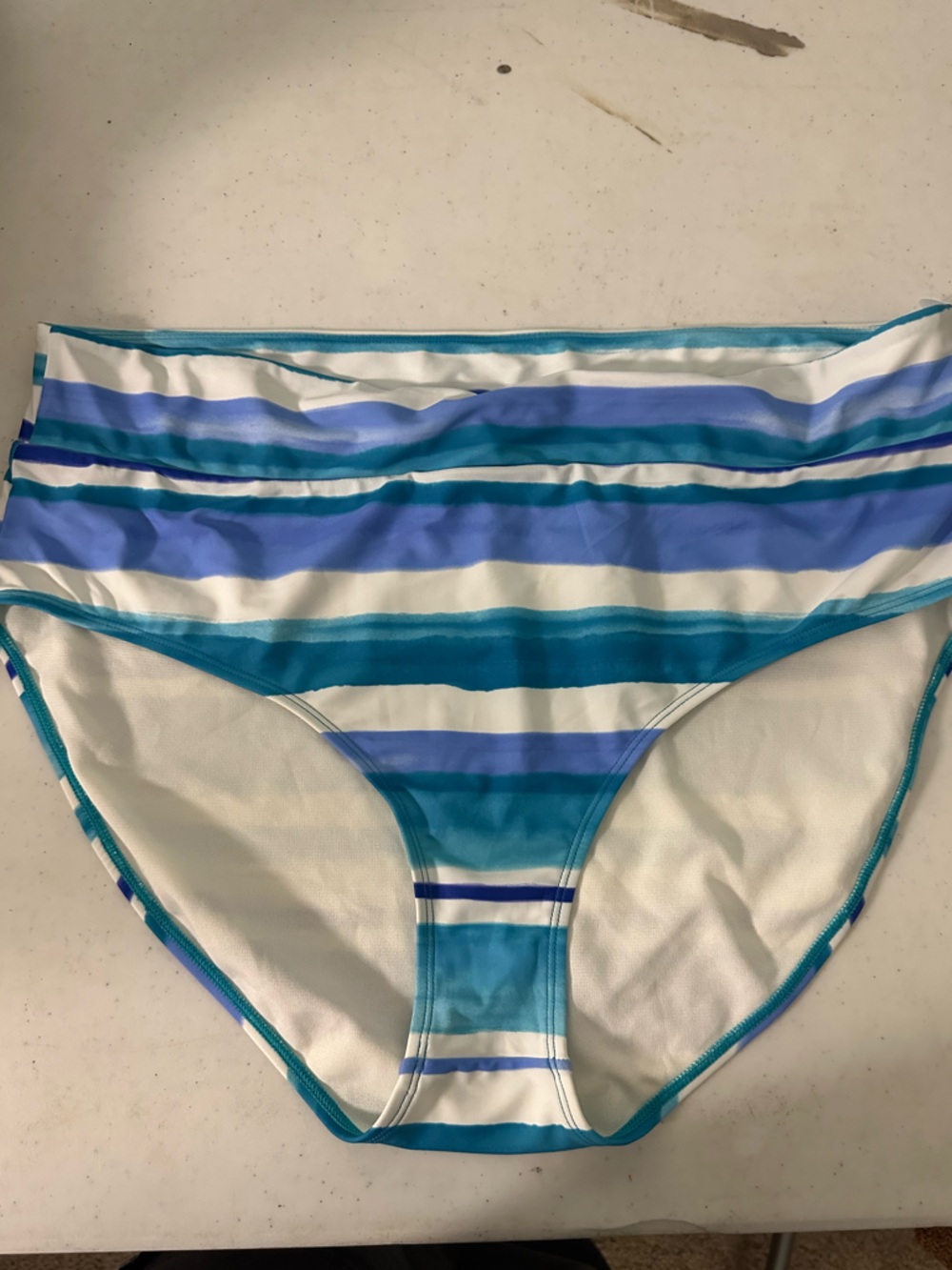 Oasis Women's Striped Bikini Bottom in Teal, Blue & White